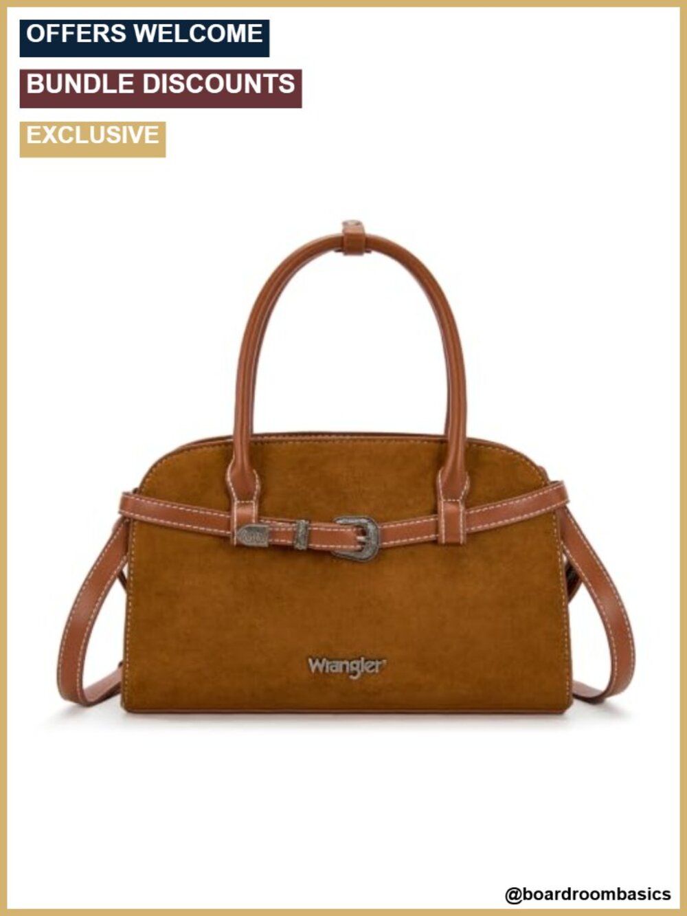 Faux Suede Satchel Crossbody Bag with Western Buckle Accent